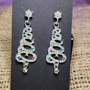 🎄Sparkling Rhinestones Christmas Tree🎄 Dangle Earrings  2 X .75"